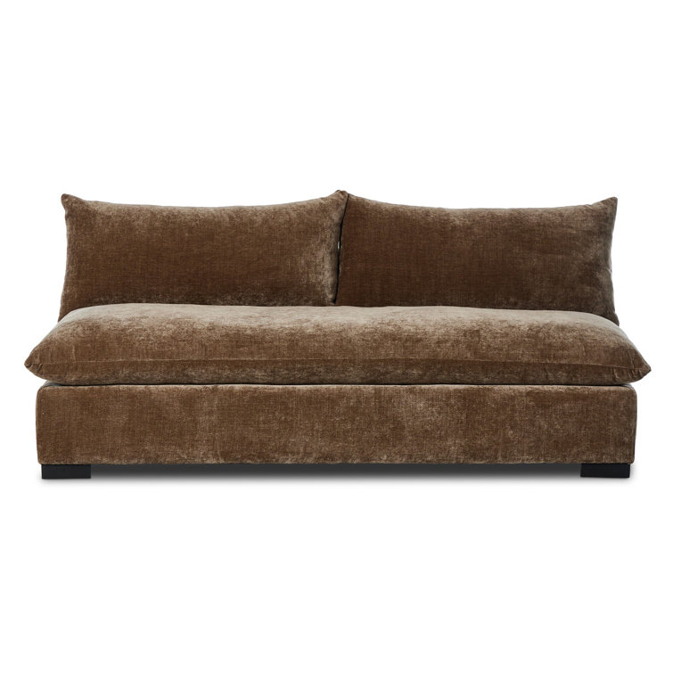 Ashby Oatmeal Armless Sofa with Espresso Wood Base