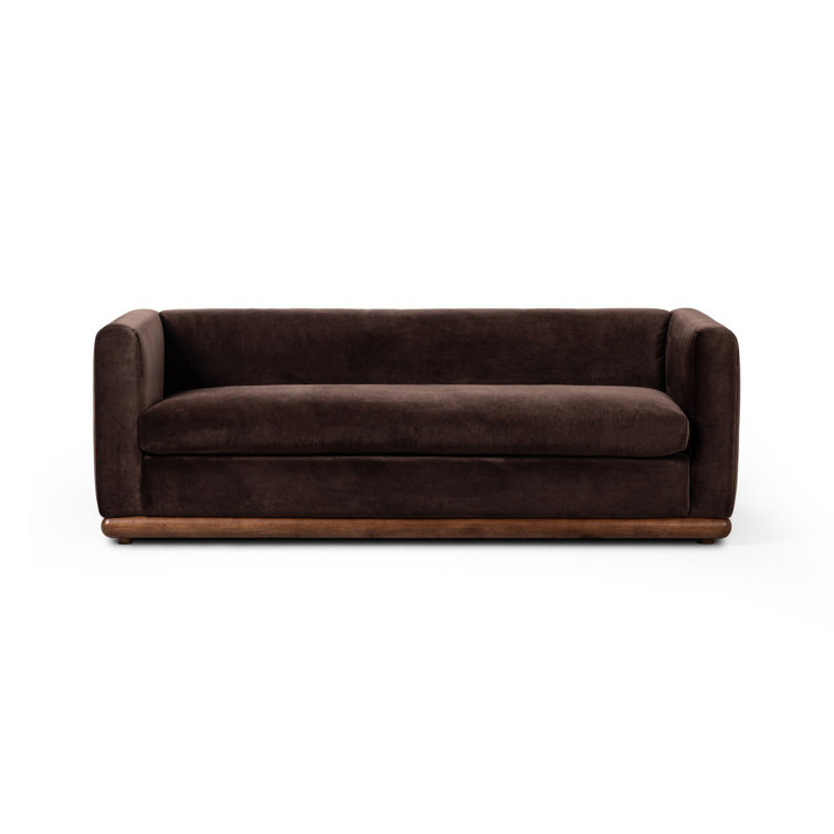 Surrey Taupe Velvet Stationary Sofa with Parawood Base