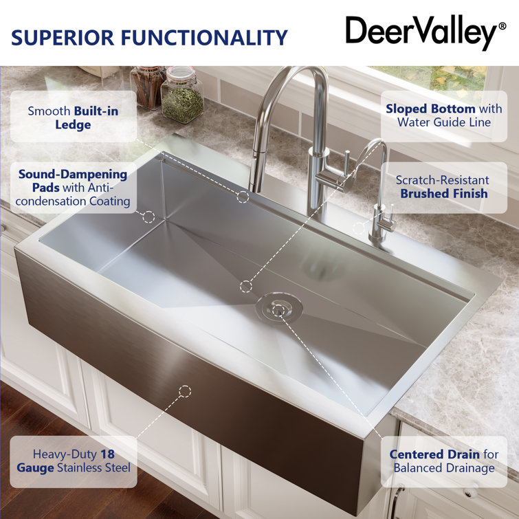 36" Stainless Steel Farmhouse Single Bowl Workstation Sink
