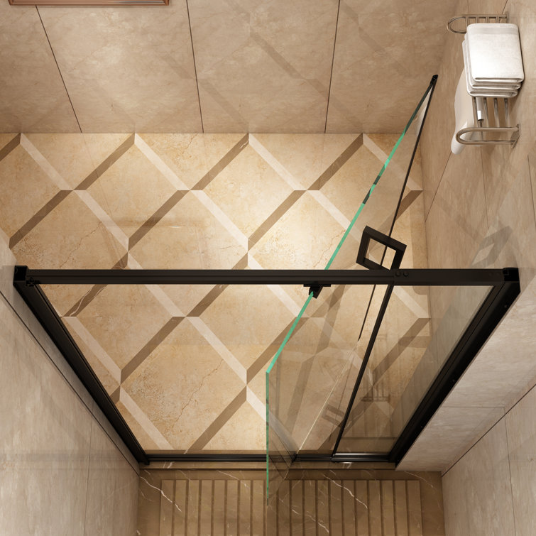 Matte Black Framed Pivot Shower Door with Clear Glass