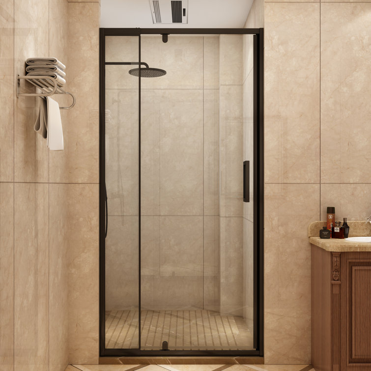 Matte Black Framed Pivot Shower Door with Clear Glass
