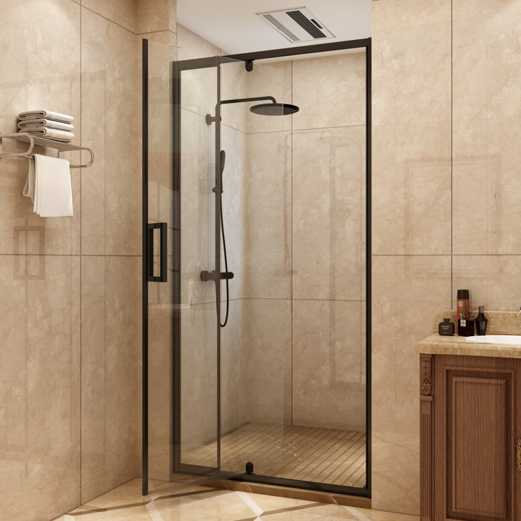 Matte Black Framed Pivot Shower Door with Clear Glass
