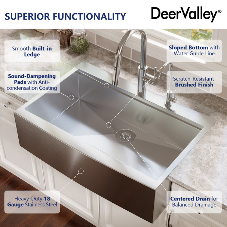 33" Stainless Steel Farmhouse Single Bowl Workstation Sink