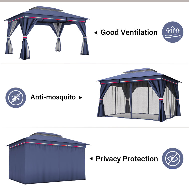 Classic Blue 10'x10' Iron Frame Patio Gazebo with Mosquito Netting