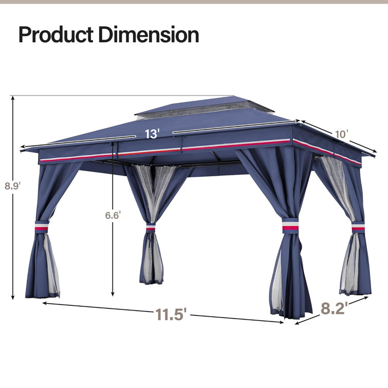 Classic Blue 10'x10' Iron Frame Patio Gazebo with Mosquito Netting