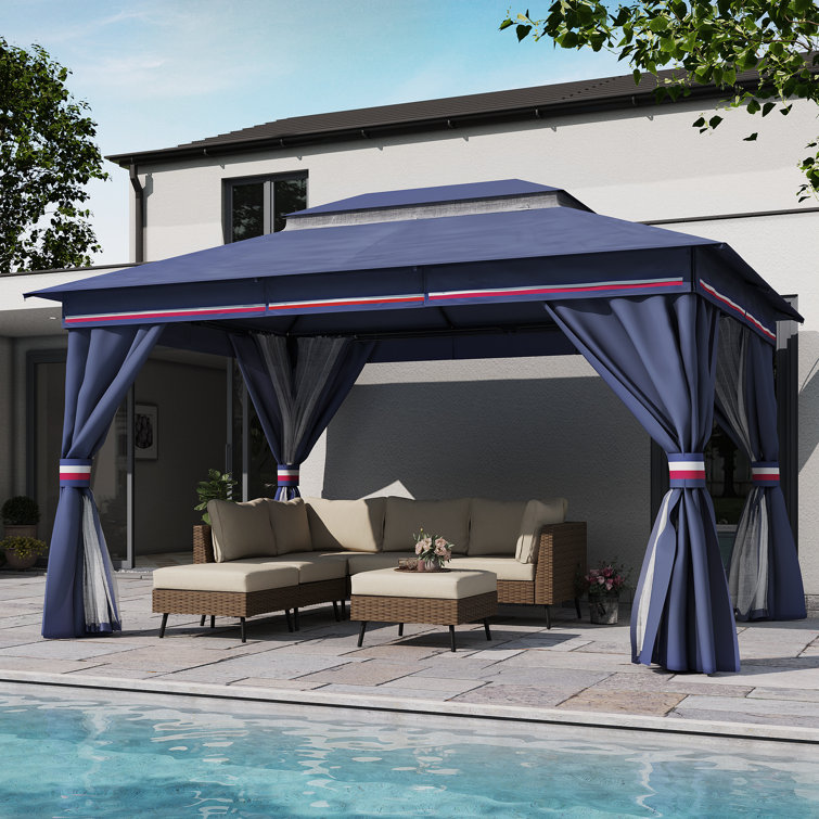 Classic Blue 10'x10' Iron Frame Patio Gazebo with Mosquito Netting
