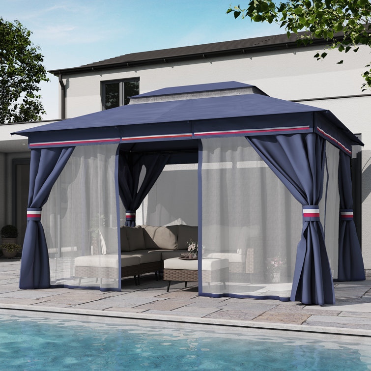 Classic Blue 10'x10' Iron Frame Patio Gazebo with Mosquito Netting