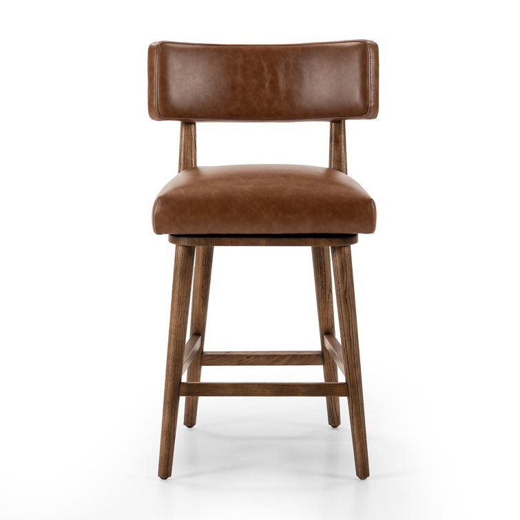 Natural Wood Swivel Counter Stool with Upholstered Seat