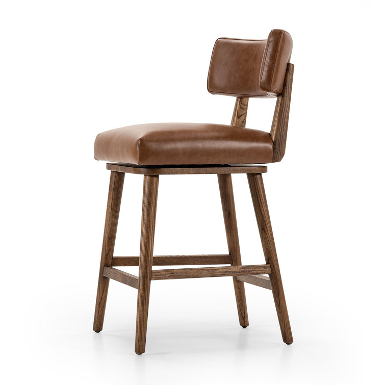 Natural Wood Swivel Counter Stool with Upholstered Seat
