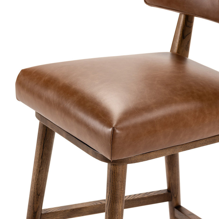 Natural Wood Swivel Counter Stool with Upholstered Seat
