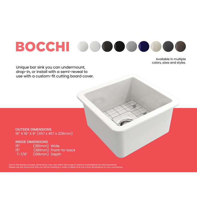 White Fireclay 18" Single Bowl Drop-in Bar Sink