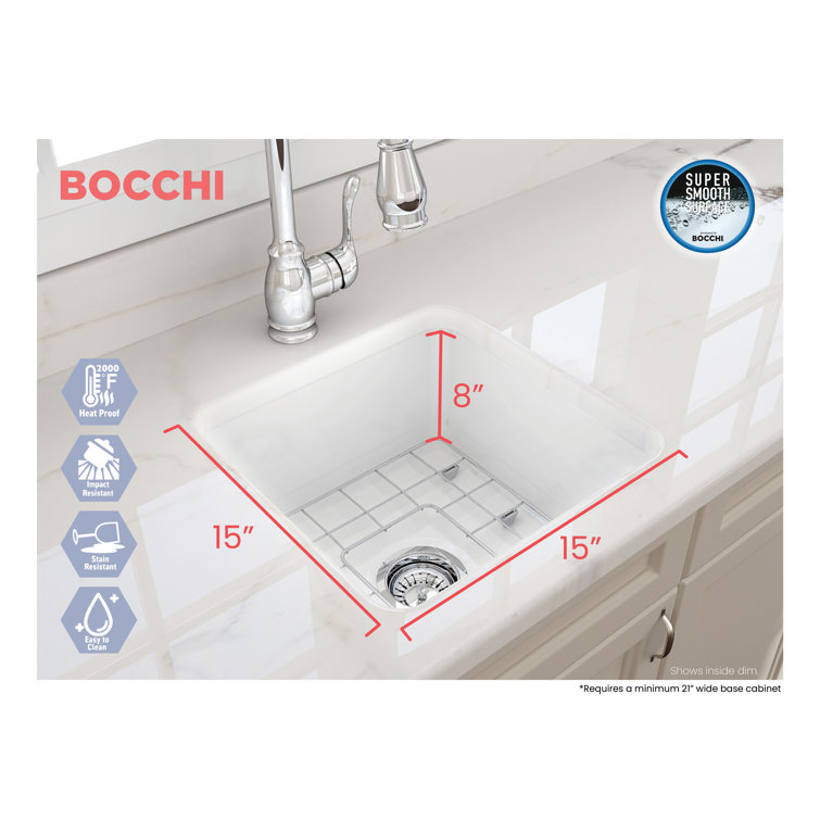 White Fireclay 18" Single Bowl Drop-in Bar Sink