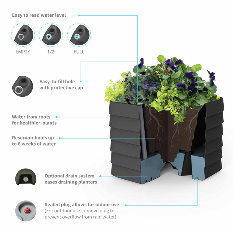 Slate Gray Rectangular Self-Watering Planter Box