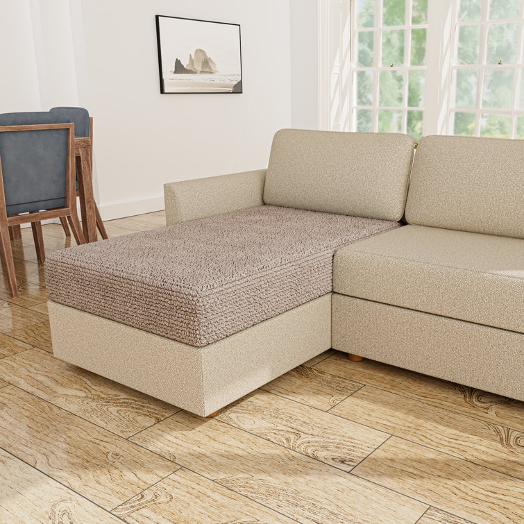 Beige and Brown Microfiber Stretchy Sectional Seat Cushion Slipcover