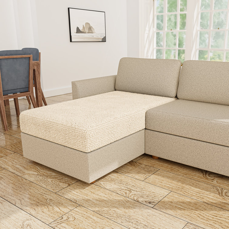 Cream Stretchy Microfiber Chaise Lounge Cushion Slipcover