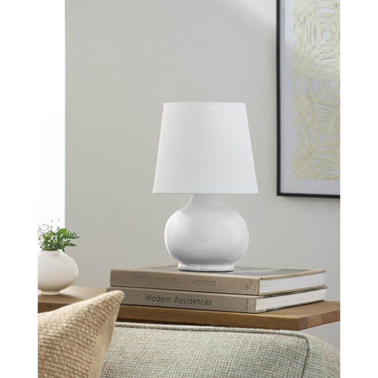 White Ceramic Bell Shade Table Lamp with Cotton Shade
