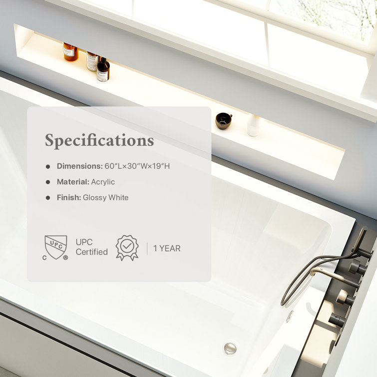 Teddy 59-Inch Glossy White Acrylic Drop-In Bathtub