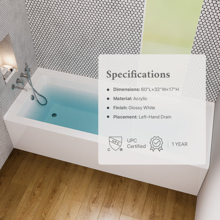 Nova 60'' White Acrylic Alcove Soaking Bathtub