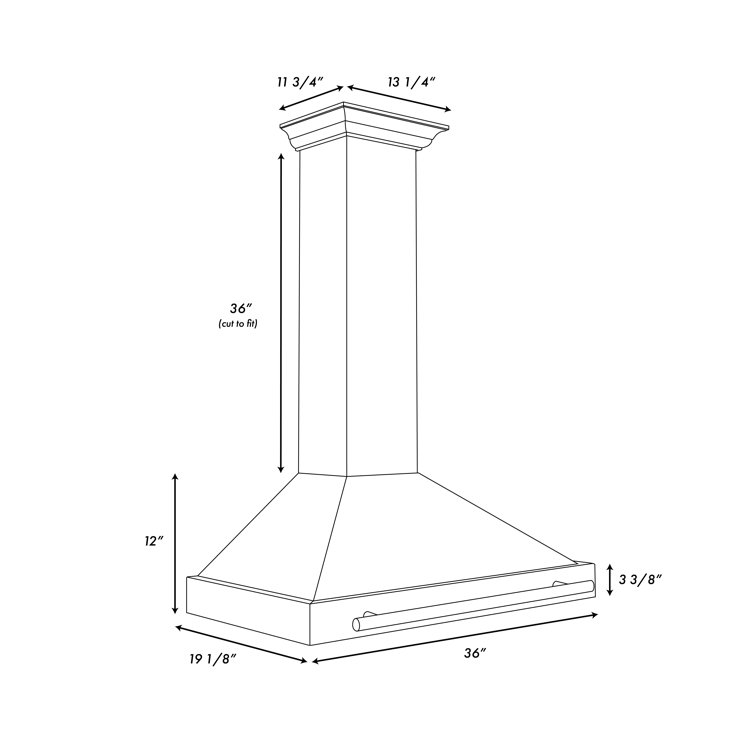 36'' Black Stainless Steel Wall Mount Range Hood with Champagne Bronze Handle