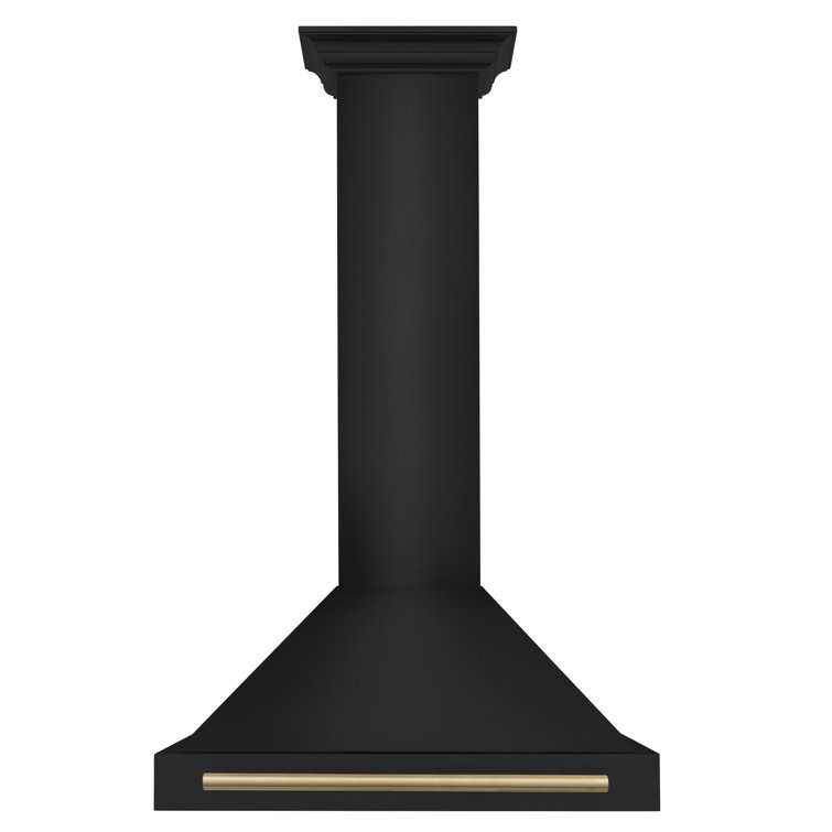 30'' Black Stainless Steel Wall Mount Range Hood with Gold Handle