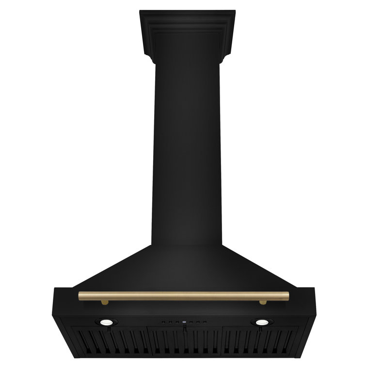 30'' Black Stainless Steel Wall Mount Range Hood with Gold Handle