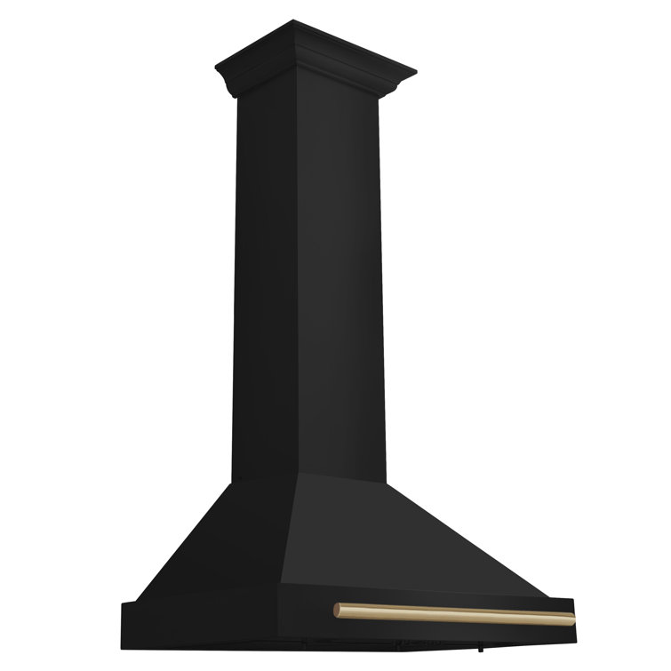 30'' Black Stainless Steel Wall Mount Range Hood with Gold Handle
