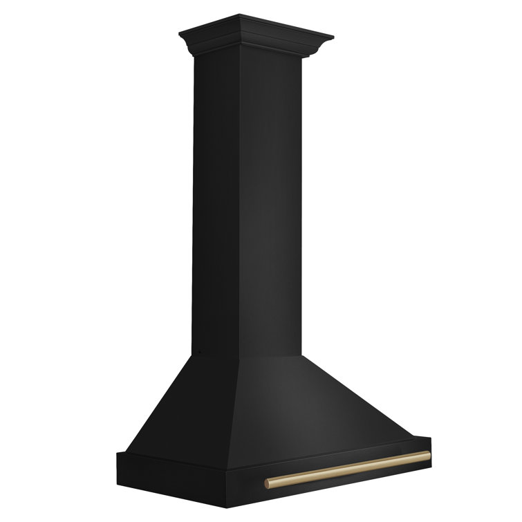 30'' Black Stainless Steel Wall Mount Range Hood with Gold Handle