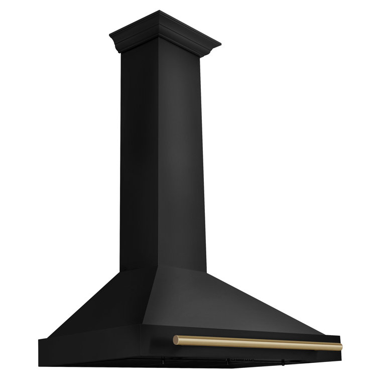 36'' Black Stainless Steel Wall Mount Range Hood with Champagne Bronze Handle