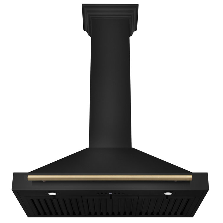 36'' Black Stainless Steel Wall Mount Range Hood with Champagne Bronze Handle