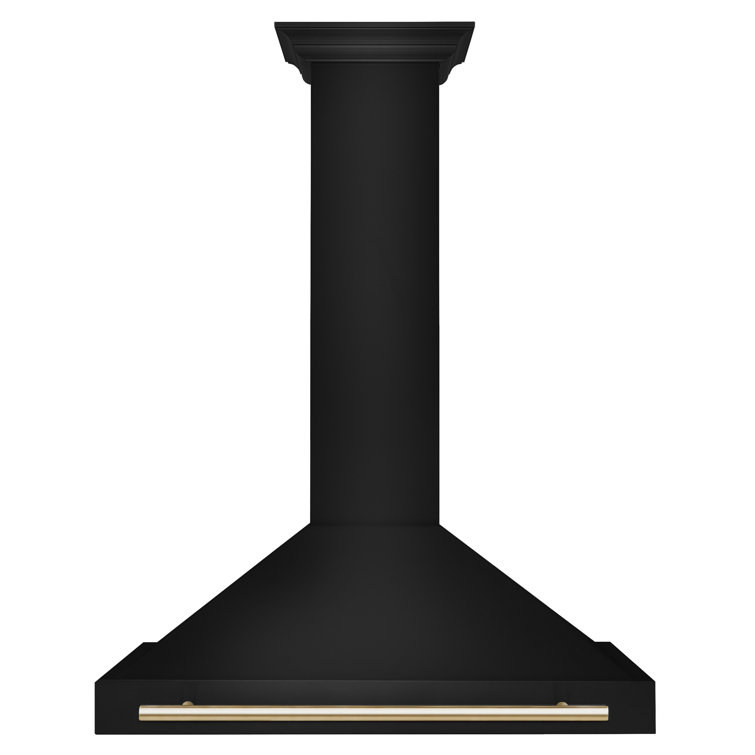36'' Black Stainless Steel Wall Mount Range Hood with Gold Handle