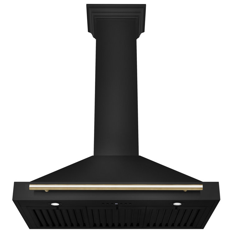 36'' Black Stainless Steel Wall Mount Range Hood with Gold Handle