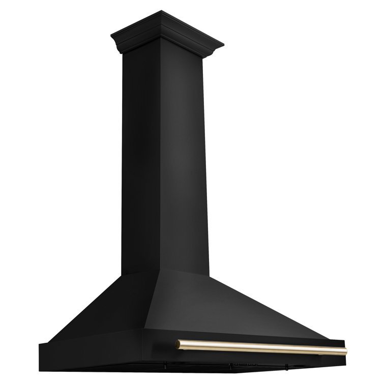 36'' Black Stainless Steel Wall Mount Range Hood with Gold Handle