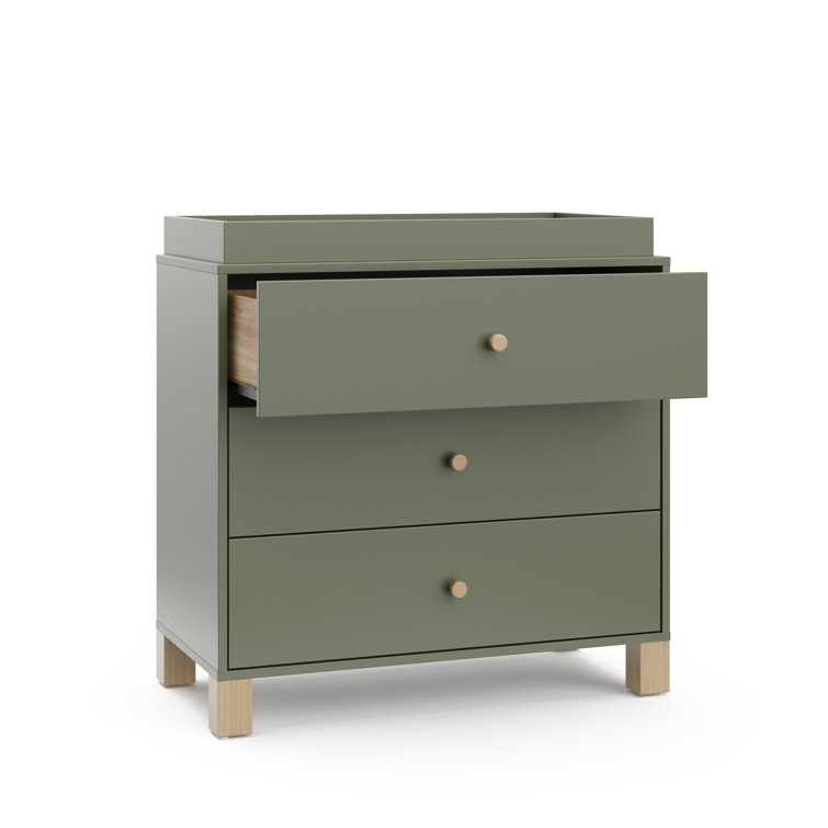 Olive and Driftwood 3-Drawer Nursery Dresser with Changing Topper