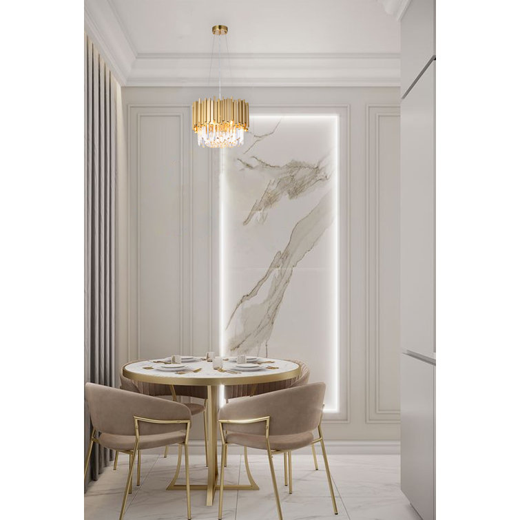 Gold Stainless Steel Chandelier with Clear Crystal Accents