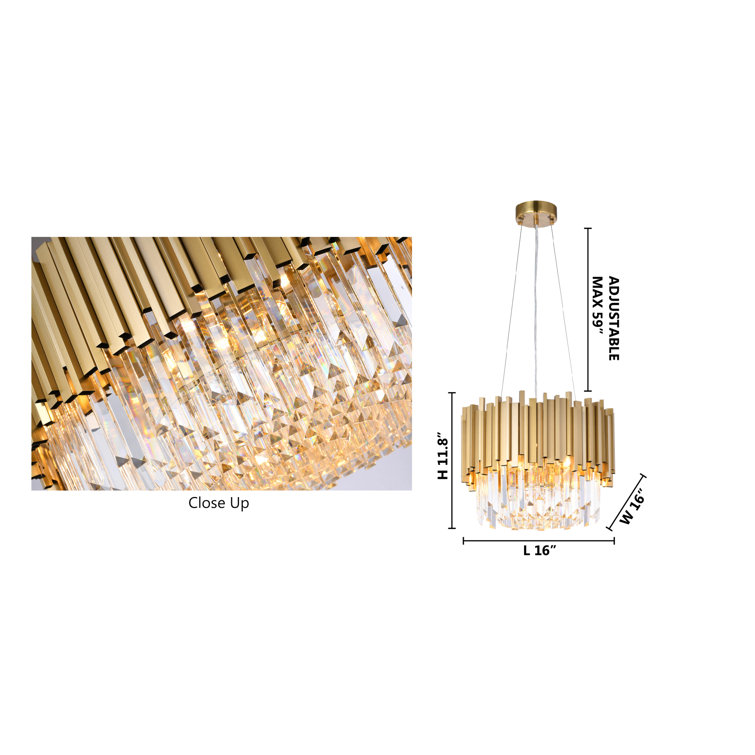 Gold Stainless Steel Chandelier with Clear Crystal Accents