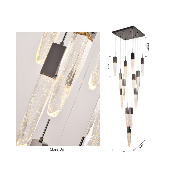 Elegant Black Metal Chandelier with Iceberg Bubble Crystals, 20 in