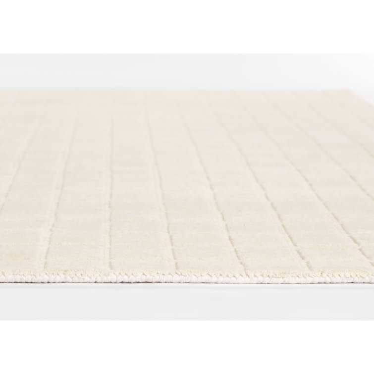 Hand Loomed Ivory Wool Rectangular Area Rug 5' x 8'