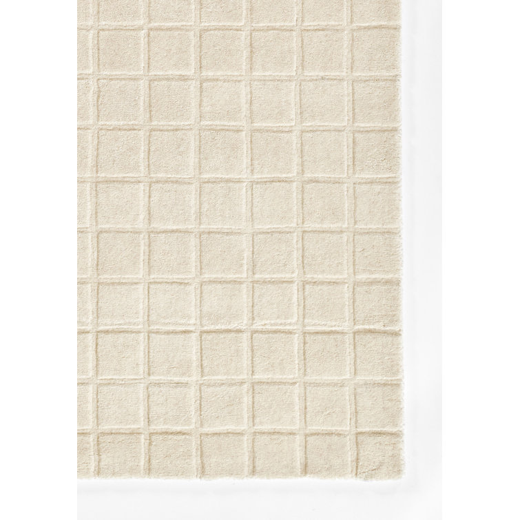 Hand Loomed Ivory Wool Rectangular Area Rug 5' x 8'