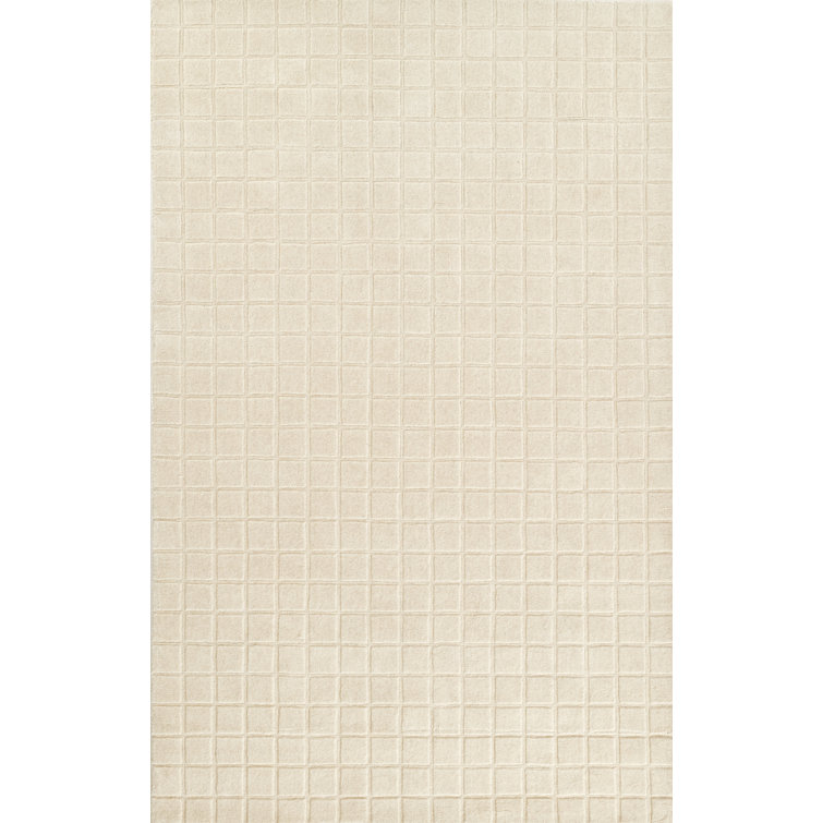 Hand Loomed Ivory Wool Rectangular Area Rug 5' x 8'