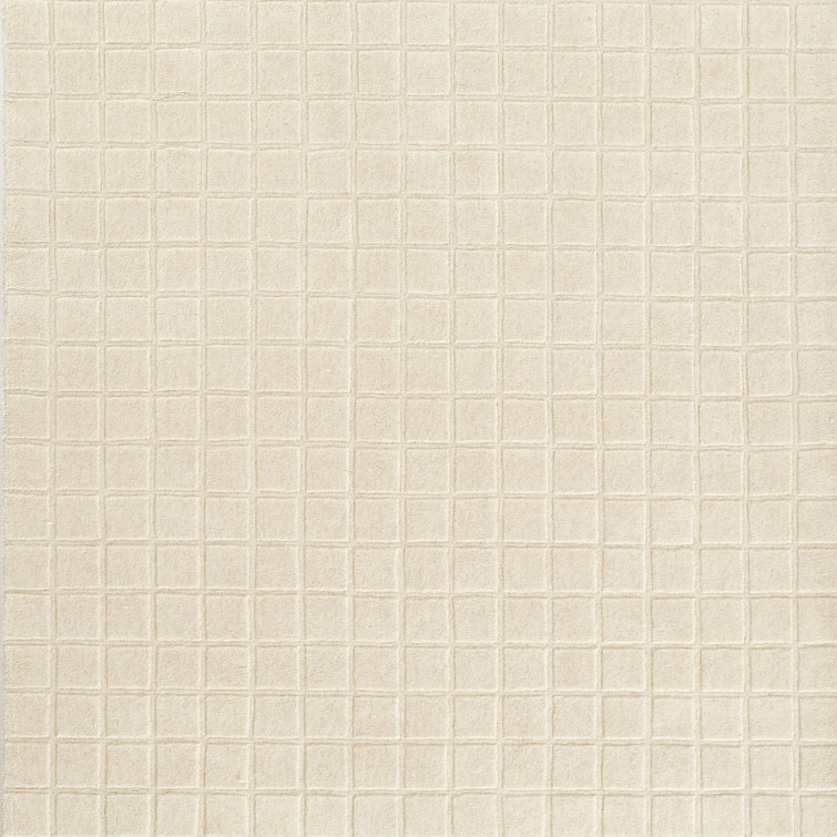 Hand Loomed Ivory Wool Rectangular Area Rug 5' x 8'