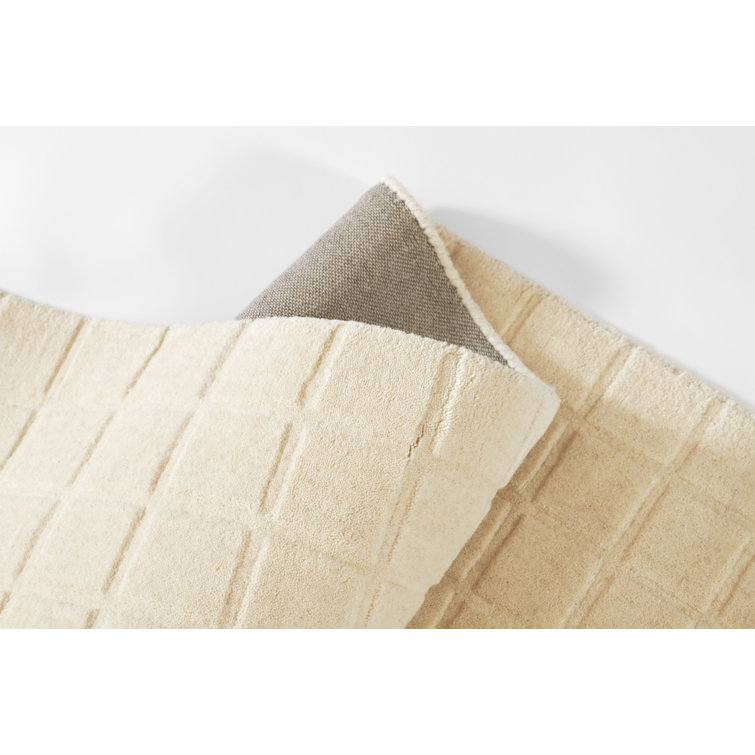 Hand Loomed Ivory Wool Rectangular Area Rug 5' x 8'