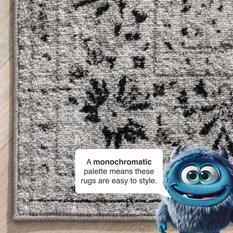 Reversible Easy-Care Synthetic Gray Rectangular Rug