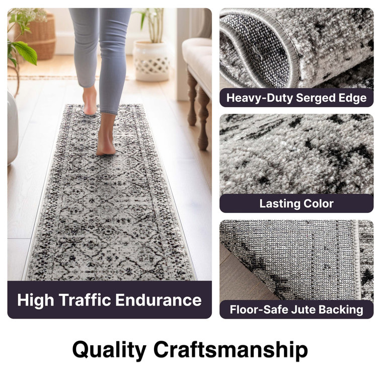Reversible Easy-Care Synthetic Gray Rectangular Rug