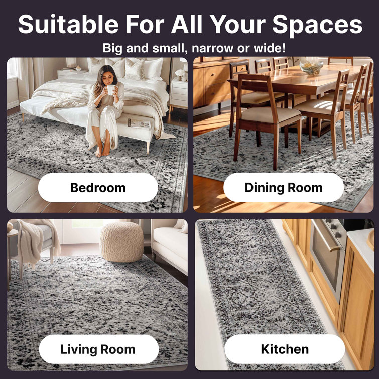 Reversible Easy-Care Synthetic Gray Rectangular Rug