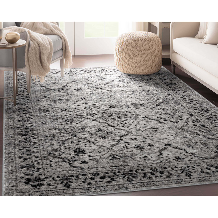 Reversible Easy-Care Synthetic Gray Rectangular Rug