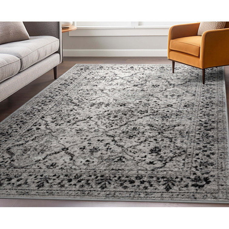 Reversible Easy-Care Synthetic Gray Rectangular Rug