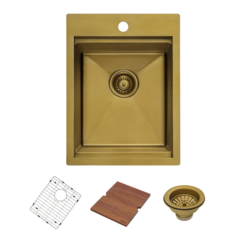 Ruvati 15'' Stainless Steel Workstation Sink with Sapele Wood Cutting Board