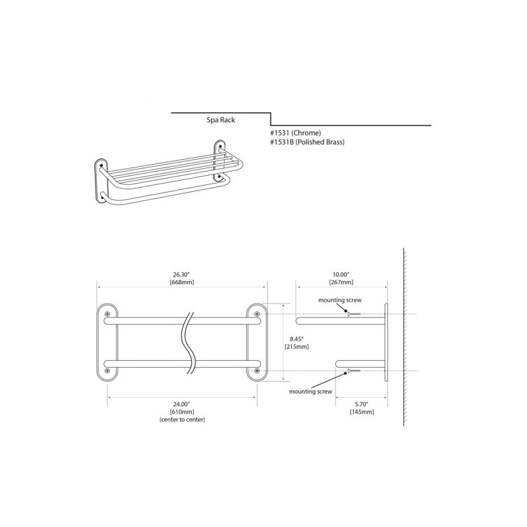 Polished Chrome Wall Mounted Solid Brass Towel Rack