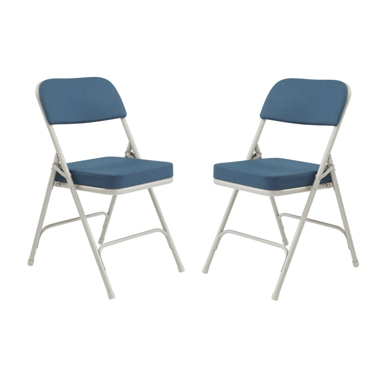 Regal Blue Fabric Upholstered Armless Folding Chairs with Metal Frame - Set of 2