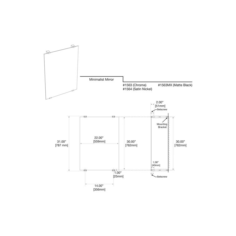 Chrome Frameless Full Length Rectangular Bathroom Vanity Mirror